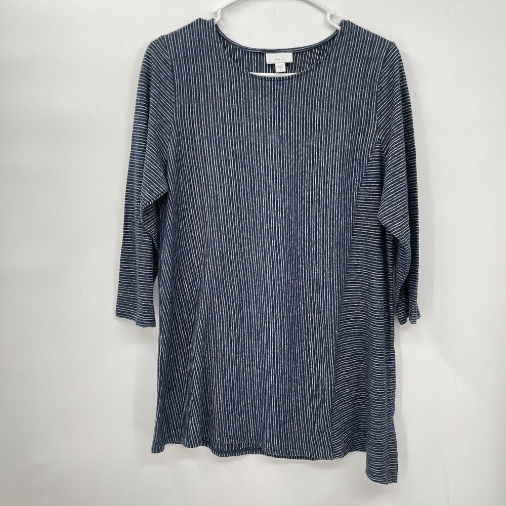 pure jill Women's Navy White Stripe 3/4 Sleeve Tunic‎ Top Size Medium